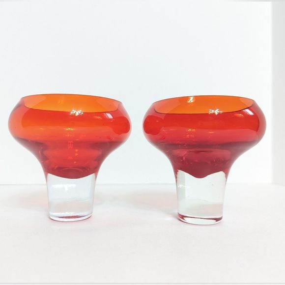 Mid Century Coupe Glass Set of 2 Cranberry Red Vintage Retro - Picture 2 of 10